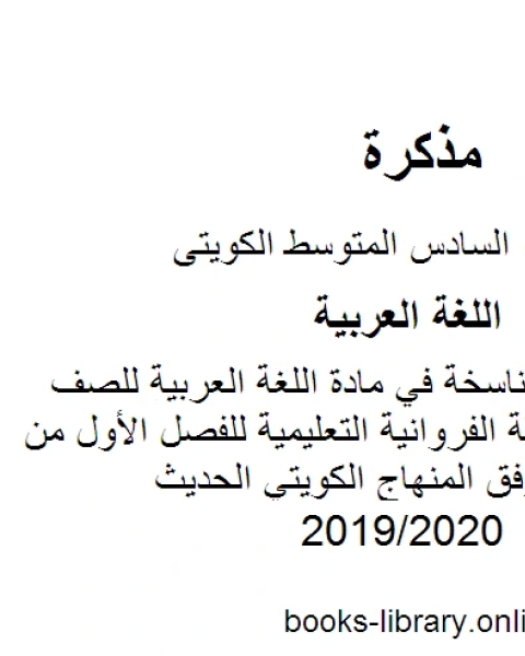 مهارة الأفعال الناسخة في مادة اللغة العربية للصف السادس في منطقة الفروانية التعليمية للفصل الأول من العام الدراسي وفق المنهاج الكويتي الحديث