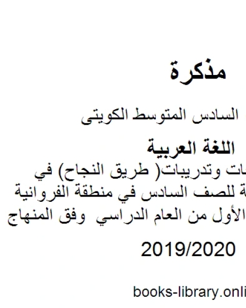 مجموعة شروحات وتدريبات طريق النجاح في مادة اللغة العربية للصف السادس في منطقة الفروانية التعليمية للفصل الأول من العام الدراسي وفق المنهاج الكويتي الحديث