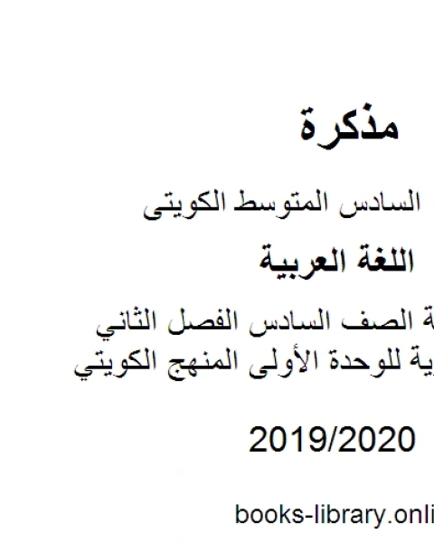 اللغة العربية الصف السادس الفصل الثاني الثروة اللغوية للوحدة الأولى المنهج الكويتي